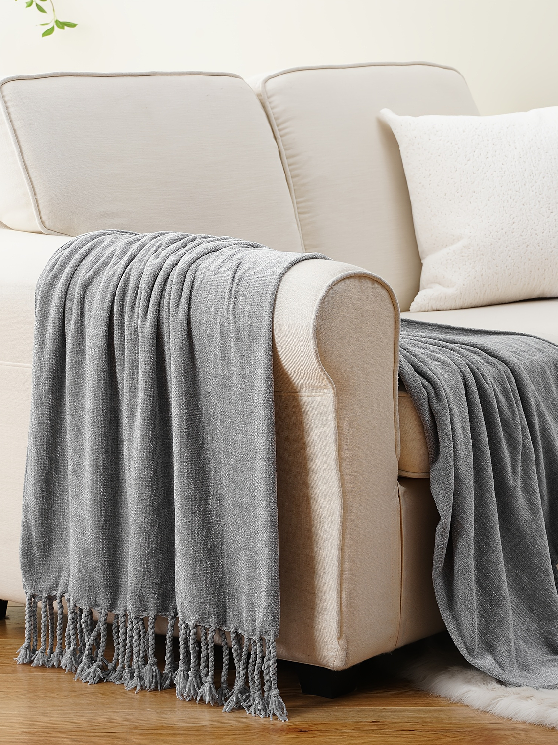 Luxury Chenille Throw Blanket, Plush Soft Fringe Trim No-Sew Edges, Cozy Chenille Fabric All-Season Bedspread-Style Couch Cover, for Sofa Bed & Home Decor, 50