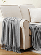 Luxury Chenille Throw Blanket, Plush Soft Fringe Trim No-Sew Edges, Cozy Chenille Fabric All-Season Bedspread-Style Couch Cover, for Sofa Bed & Home Decor, 50