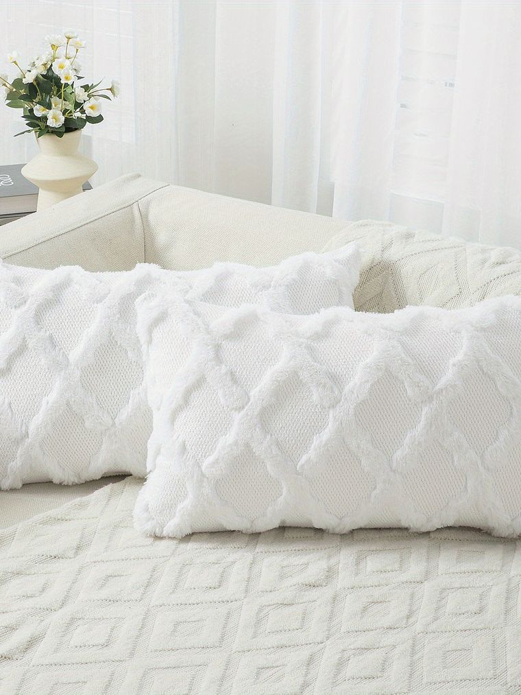 2pcs Boho Throw Pillow Covers 18x18 Inch Shaggy Plush Faux Wool with 3D Embroidery Pattern Suede Decorative Pillow Covers Luxury Cushion Covers for Couch Sofa Livingroom 25