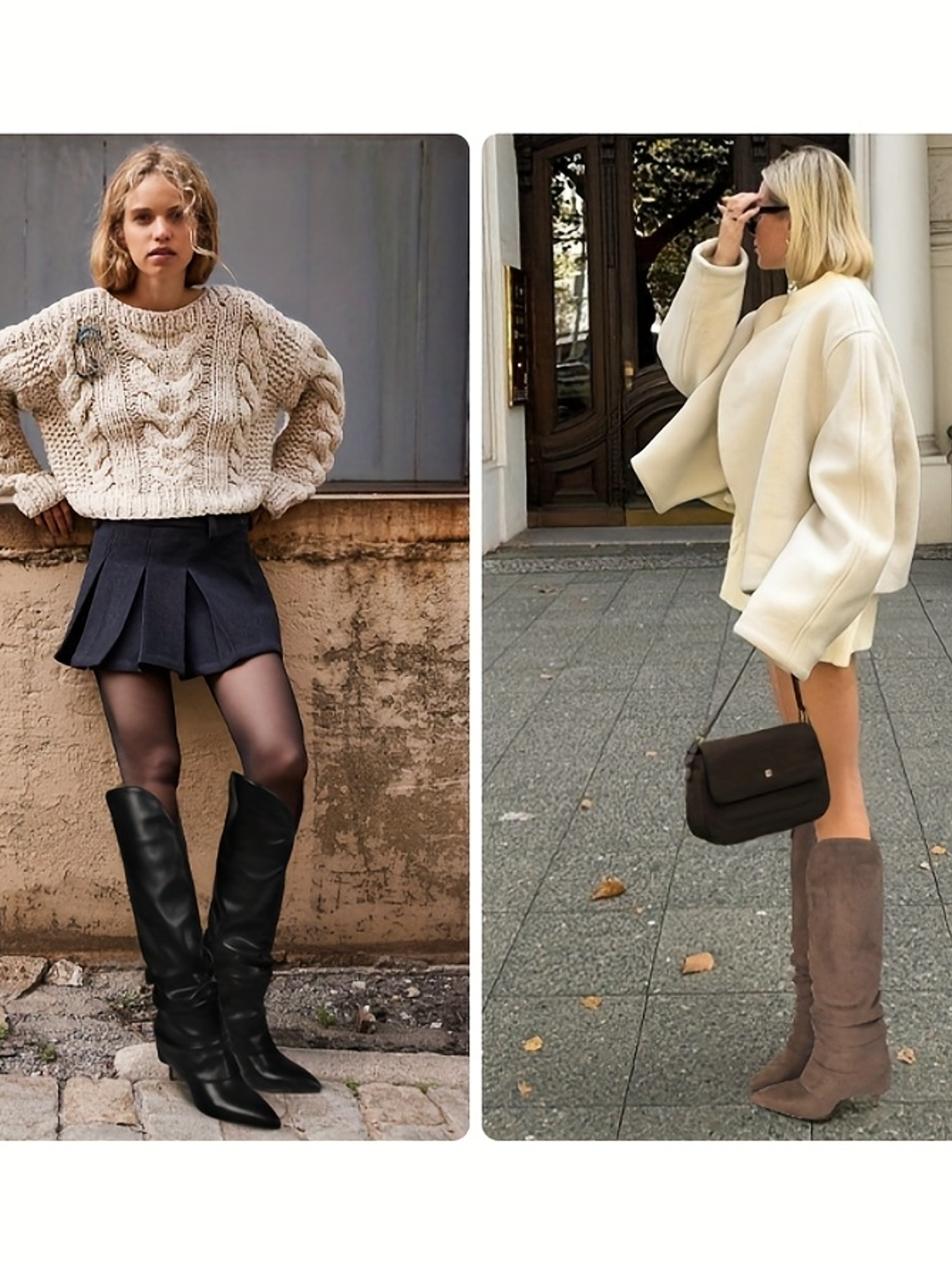 Women'S Genuine Leather Fold Over Knee High Boots - Wide Calf Pointed Toe Stiletto Heels, Pull-On Closure, All-Season Tall Booties with Cushioned Insole & Arch Support, Brown/Coffee - Versatile for Ca 19