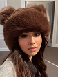 Women'S Plush Faux Fur Hat with Bear Ears - Warm, Stylish Knit Beanie for Winter, Christmas Gift Idea, Festive Holiday Hat | Stylish Winter Hat | Knit Construction, Winter Hat - vignette 8