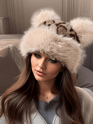 RF Plush Faux Fur Hat with Bear Ears 