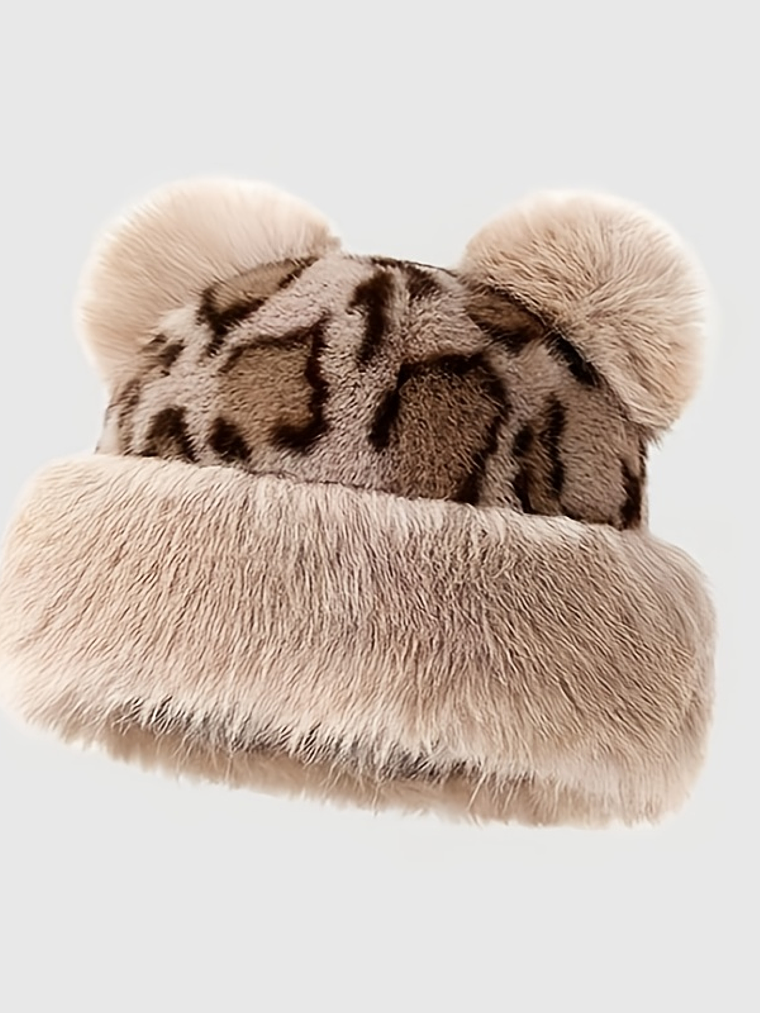 RF Plush Faux Fur Hat with Bear Ears  5