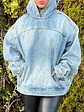 Jazz Light Blue Oversized Cozy Denim Hooded Sweatshirt With Pocket - thumbnail 1