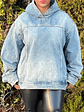Jazz Light Blue Oversized Cozy Denim Hooded Sweatshirt With Pocket - thumbnail 2