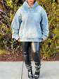Jazz Light Blue Oversized Cozy Denim Hooded Sweatshirt With Pocket - thumbnail 3