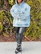 Jazz Light Blue Oversized Cozy Denim Hooded Sweatshirt With Pocket - thumbnail 5