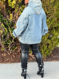 Jazz Light Blue Oversized Cozy Denim Hooded Sweatshirt With Pocket - thumbnail 6