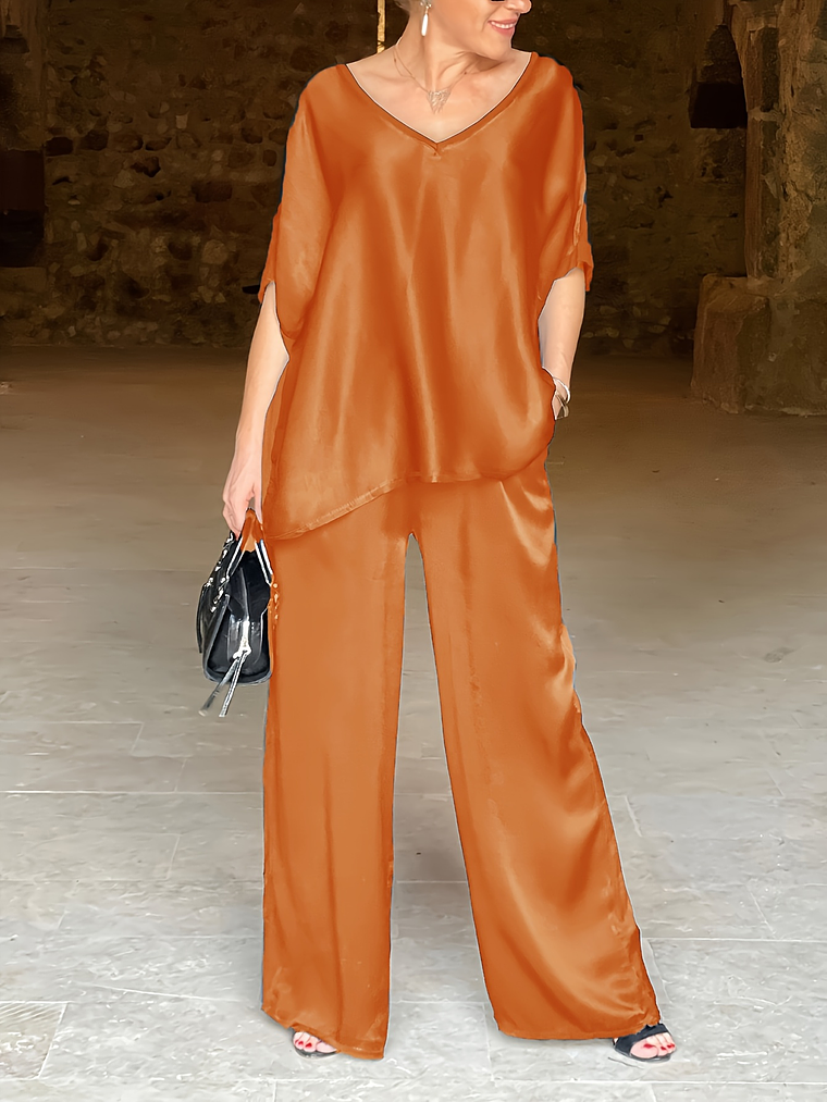 Lovely Satin Fabric V-Neck Elegant Trousers Set 3