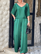 Lovely Satin Fabric V-Neck Elegant Trousers Set - thumbnail 4