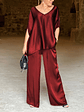 Lovely Satin Fabric V-Neck Elegant Trousers Set - thumbnail 6