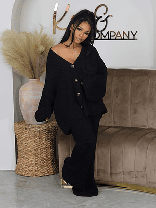 Queen of Hearts V-Neck Breasted Cardigan Wide-leg Pants Sweater Set