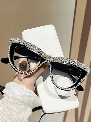 Crystal-Embellished Black Cat Eye Sunglasses
