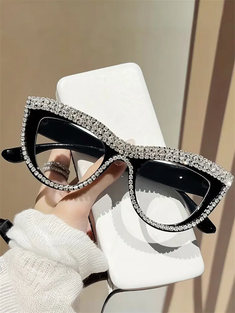 Crystal-Embellished Black Cat Eye Sunglasses 1