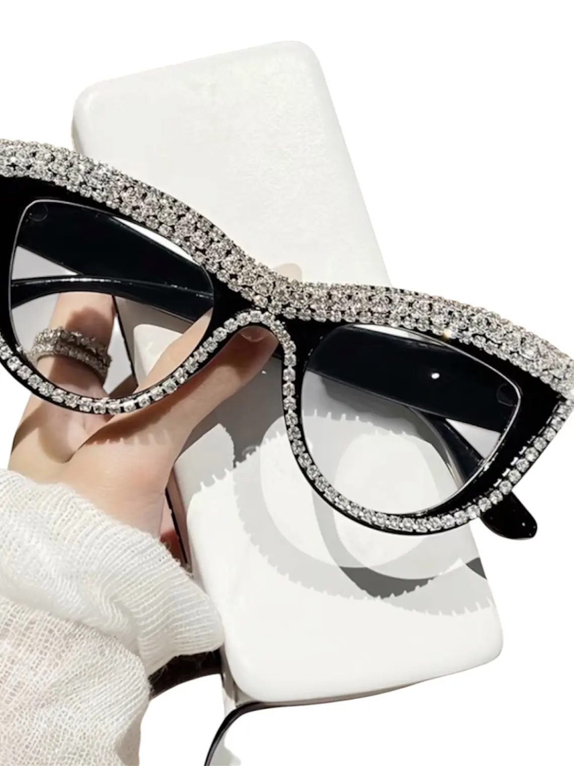 Crystal-Embellished Black Cat Eye Sunglasses 1