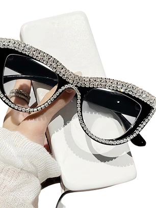 Crystal-Embellished Black Cat Eye Sunglasses