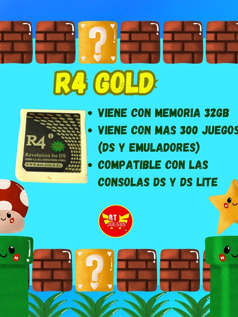 R4 GOLD para DS/DS LITE con mas 300 juegos 32gb 1