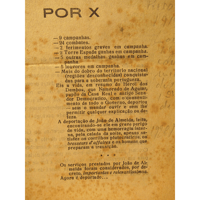 João De Almeida Plena Ditadura De Carrilhos...(1920?) Defesa á Nação/Exercito Por X