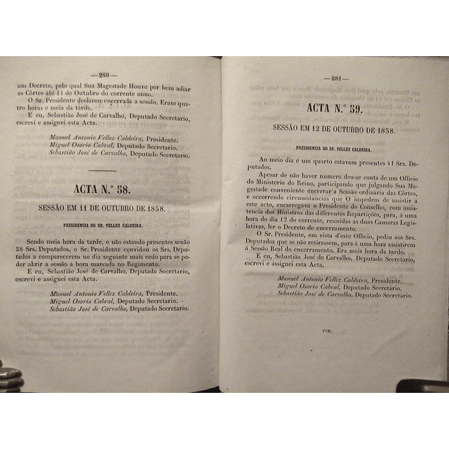 Atas Sessões Câmara Senhores Deputados 1858 Francisco De Carvalho/Vellez Caldeira