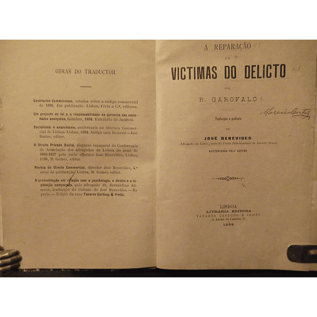 A Reparação Ás Vítimas Do Delito 1899 R. Garofalo/José Benevides