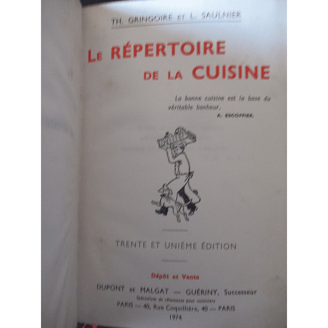 Le Répertoire De La Cuisine 1974 Th. Grigoire/L.Saulnier