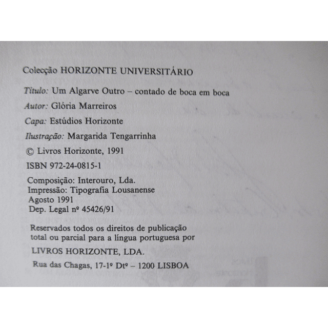 Um Algarve Outro Contado De Boca Em Boca 1991 Glória Marreiros  - VENDIDO