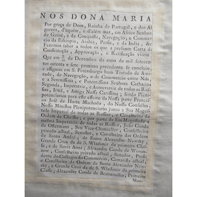 Tratado Amizade/Navegação E Comércio Portugal/Russias Dª. Maria I/Imperatriz Catarina IIII 1787