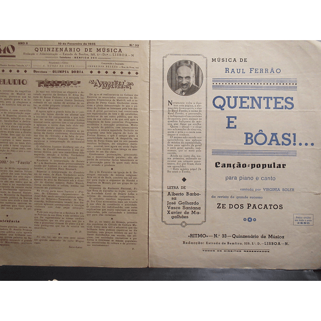 Música Quinzenário Ritmo 1935/6  A. Nunes Da Silva/Olimpia Dora