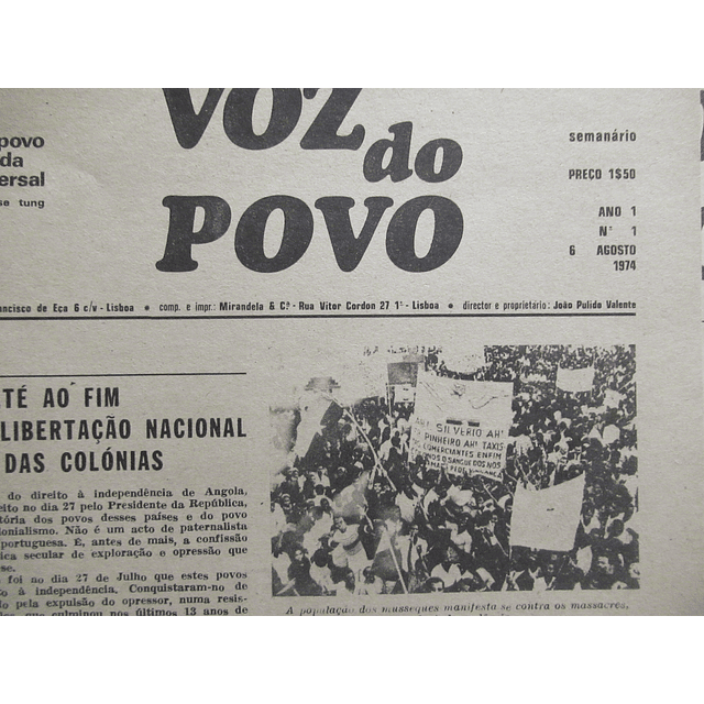 Jornal Voz Do Povo Semanário Agosto/Setembro !974 João Pulido Valente