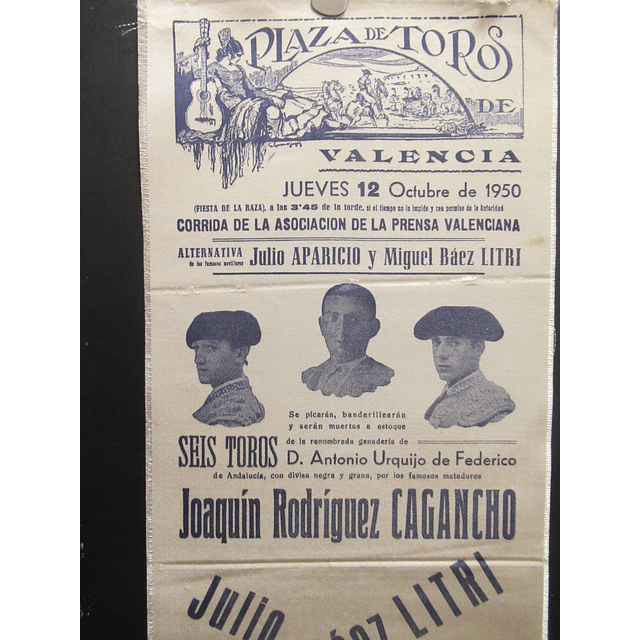 Valencia Toros(Prensa Valenciana) 1950 J. Gagancho/Julio Aparicio/Miguel B. Litri