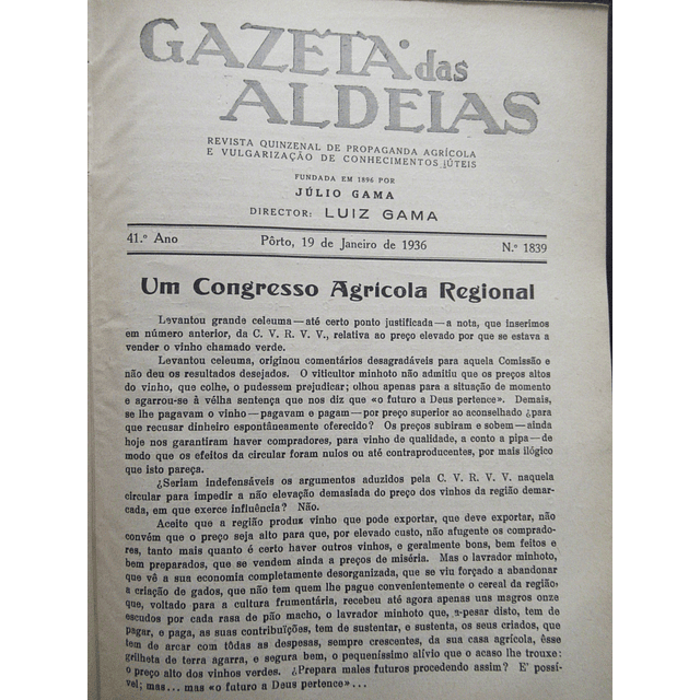 Gazeta Das Aldeias 1936 Luiz Gama/J. Vieira Natividade/Domingos Alvão...