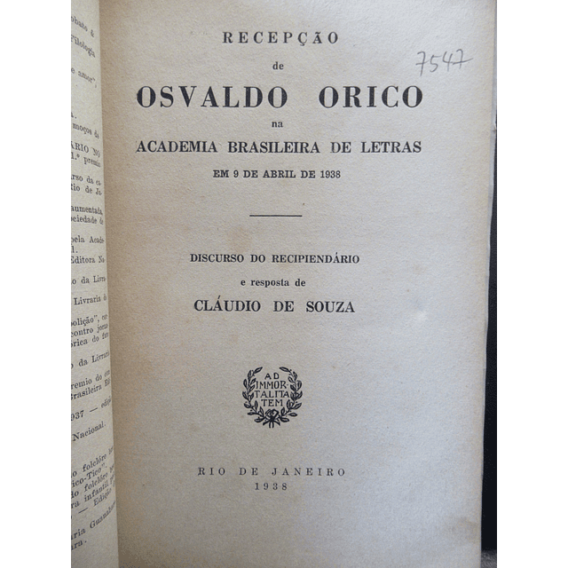 Espirito Académico E Língua Nacional 1938 Osvaldo Orico/Claudio De Souza