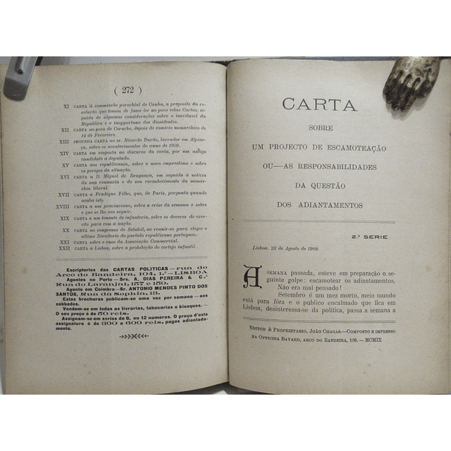 Carta Rei D. Manuel/Cartas Politicas 1ª/2ª/3ª Serie 1908/10 Publicista Joã0 Chagas