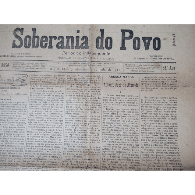 A Soberania Do Povo Águeda 1911 Albano De Melo/António Homem De Mello