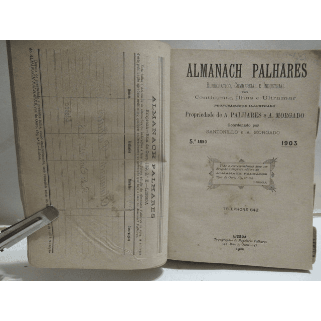 Almanaque Palhares Dicionário/Corográfiico Portugal 1903 Santonillo/A. Morgado 