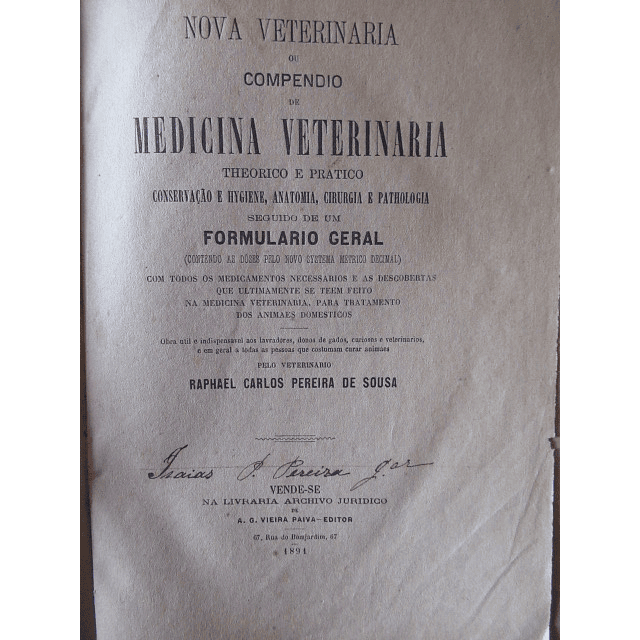 Nova Veterinária/Compendio Medicina Veterinária 1891 Raphael Carlos Pereira De Sousa