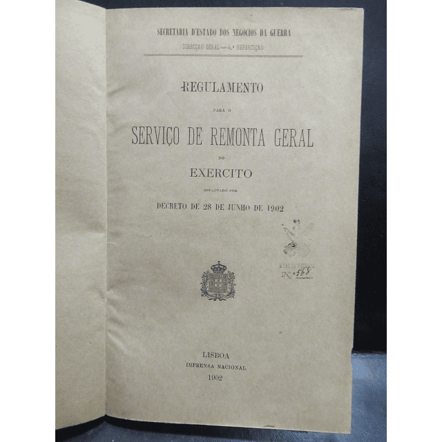 Regulamento Serviço Remonta Geral Exército 1902 Secretaria Negócios Da Guerra
