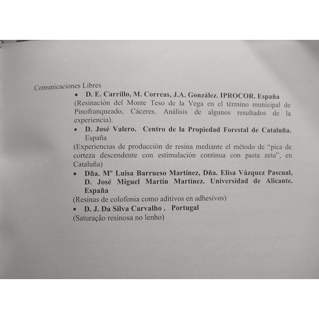 1º Simpósio De Aproveitamento De Resinas Naturais/Atas Científicas 1998 Segovia