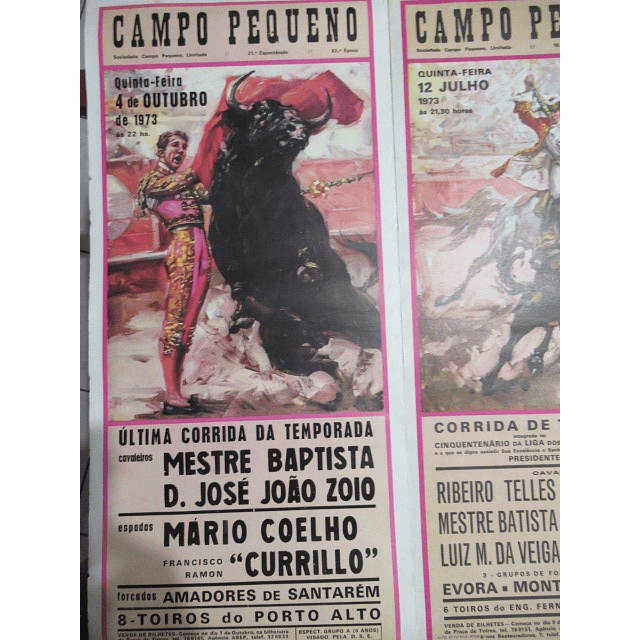 Campo Pequeno/Corrida De Toiros, 1973, Mestre Batista/D. José J. Zoio/Currillo"( 2 cartazes)