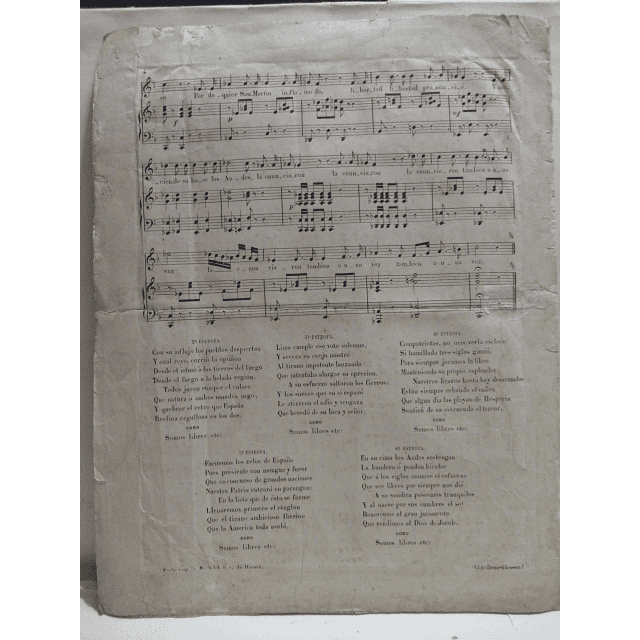 Cancion Nacional Del Peru/Partitura  28 Julio 1821 D. Bernardo Alzedo/El Americano