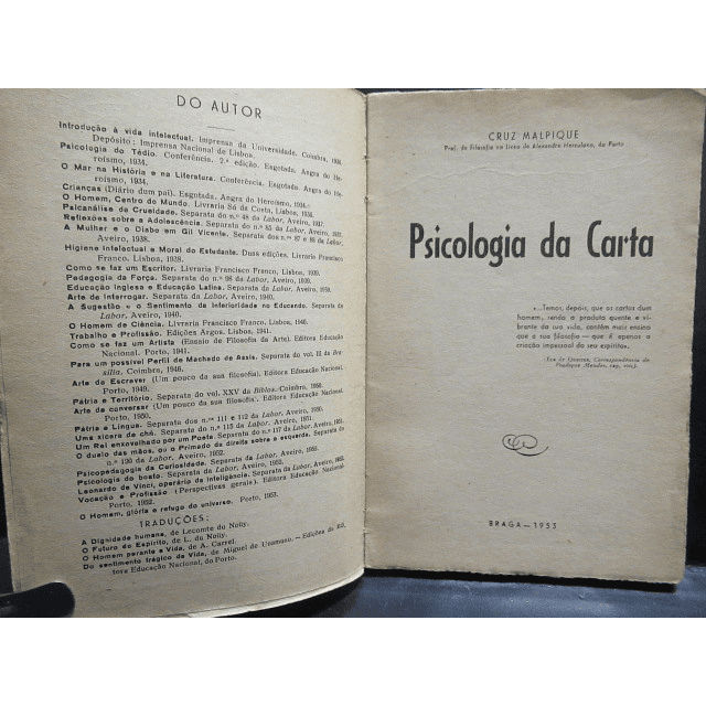 Psicologia Da Carta 1954 Cruz Malpique