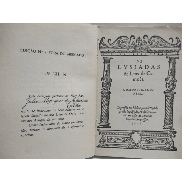 Os Lusiadas Luís De Camões/Facsímilada 1ª. Ed. 1572 Lello & Irmão