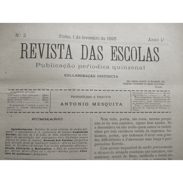 Escolas Revista Das 1895 António Mesquita/José António Correia/Pe. Annibal Passos