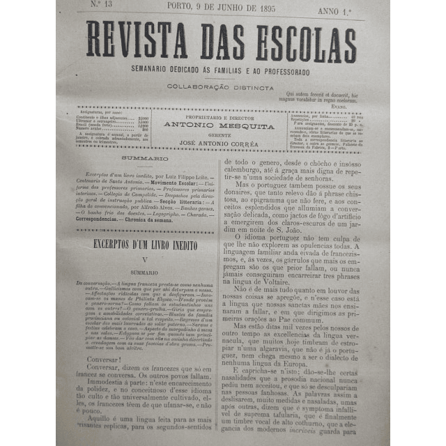 Escolas Revista Das 1895 António Mesquita/José António Correia/Pe. Annibal Passos