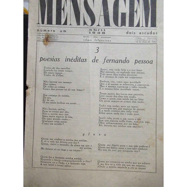 Mensagem Manifesto De Uma Geração 1938 Telmo Felgueiras/Azinhal Abelho/Carlos Eugénio
