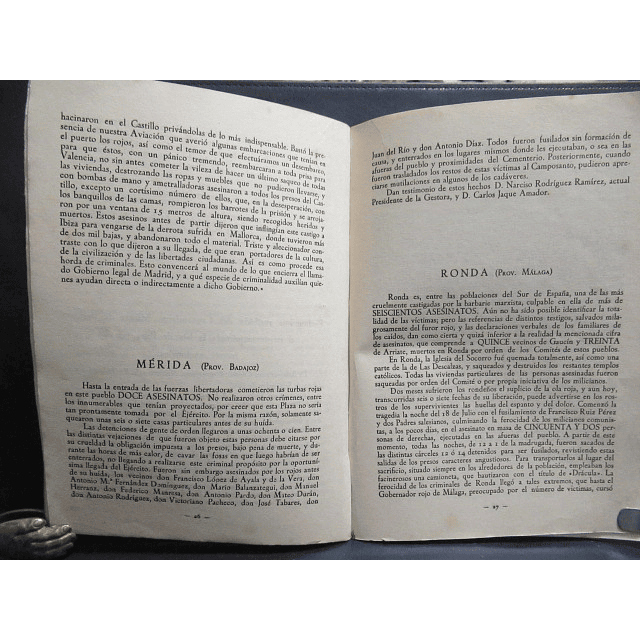 Segundo Avance Informe Oficial Asesinatos/Violaciones/Incendios 1936 Estado Español