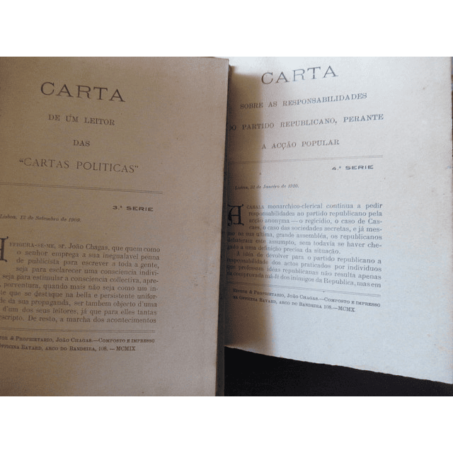 Cartas Politicas D. Manoel/Republica/Ação Popular 1908/10 João Chagas