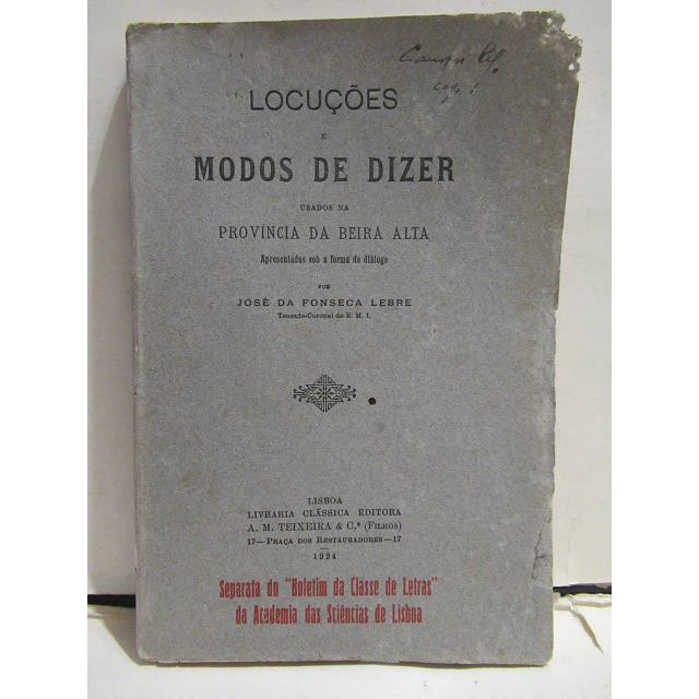 Locuções/Modos De Dizer/Província Da Beira Alta 1924 José Da Fonseca Lebre