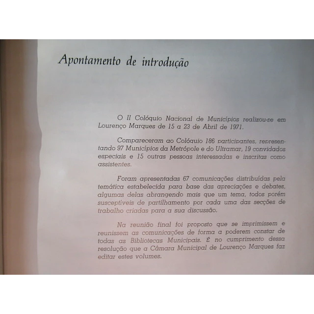 II Colóquio Nacional Municipios/Teses Comunicações/Conclusões/Recomendações 1971 Lourenço Marques