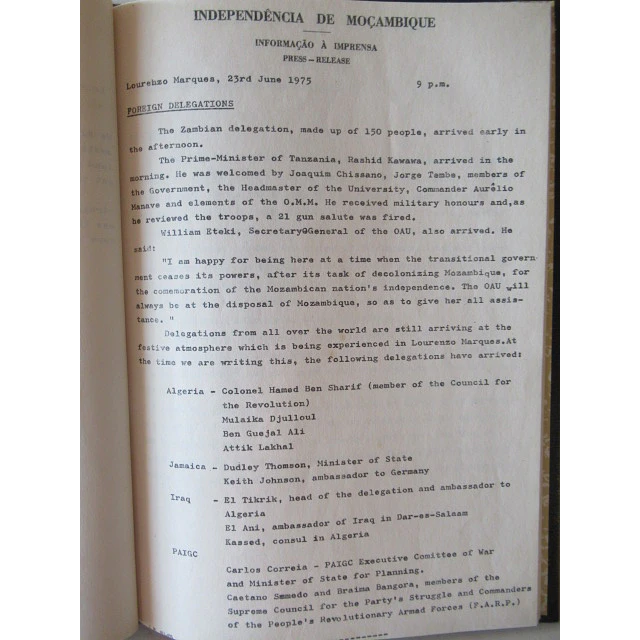 Moçambique Independência/Informação Á Imprensa Junho 1975